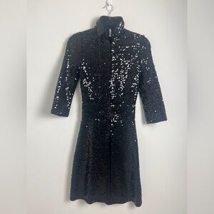 IISLI New York Black Fully Sequined Collared Jacket Dress Size 2 Chic Formal